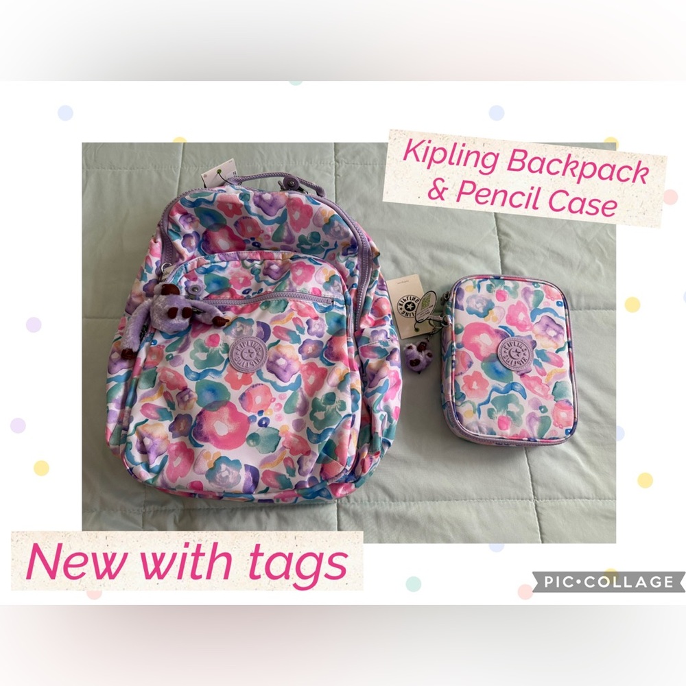 Kipling Floral Backpack and Pencil Case Set - Multicolor
